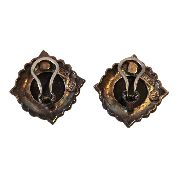 Judith Jack Black Onyx Marcasite Sterling Silver Vintage Clip Earrings
